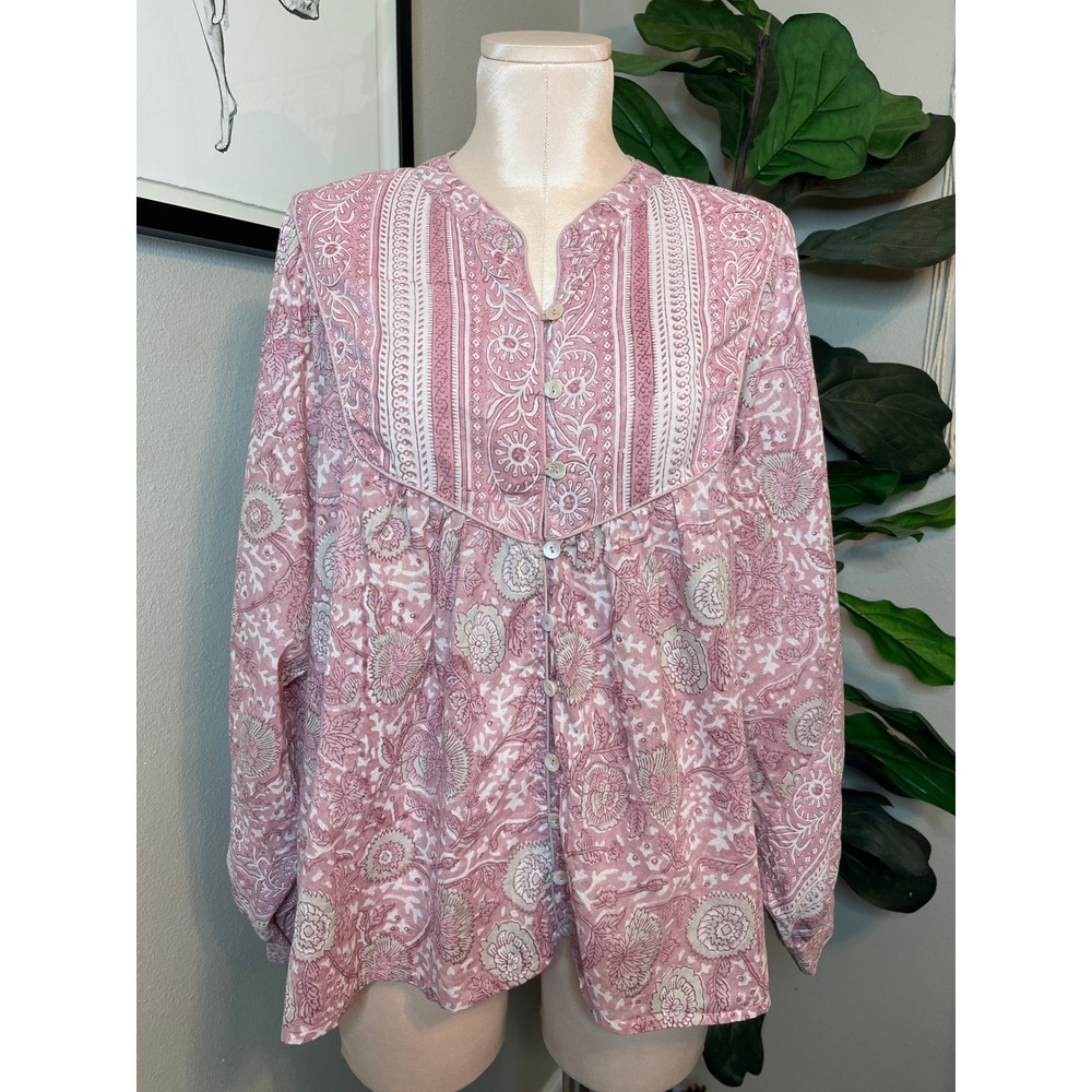 Cleobella Rayna Peasant Button Down Floral 100% Cotton Blouse Top Anthropologie